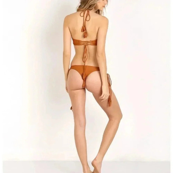Kaohs Gypsy Bikini Bottom Small Tassel Bronze Seamless Skimpy Lace Up USA Womens - Picture 5 of 7